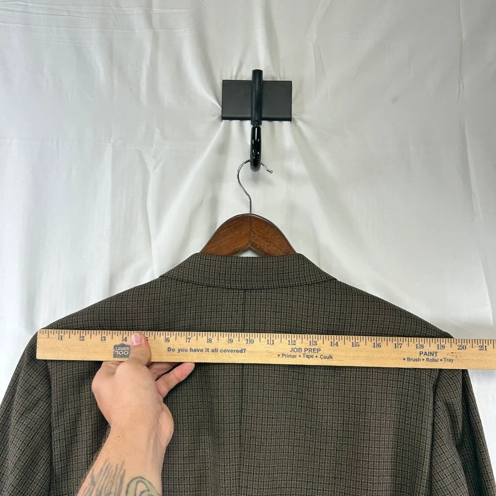 Hickey Freeman Blazer Mens 43L Brown Silk Wool Check Boardroom Neiman Marcus